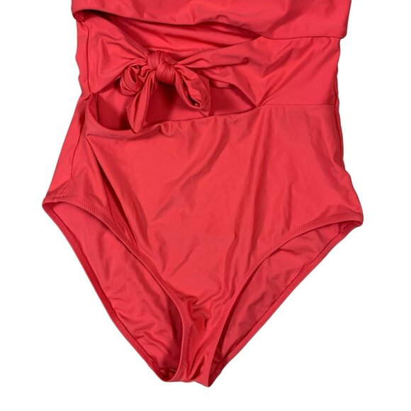 Aerie Red One Piece Swimsuit Medium Bow Front Adjustable Straps Full Coverage - Picture 3 of 5